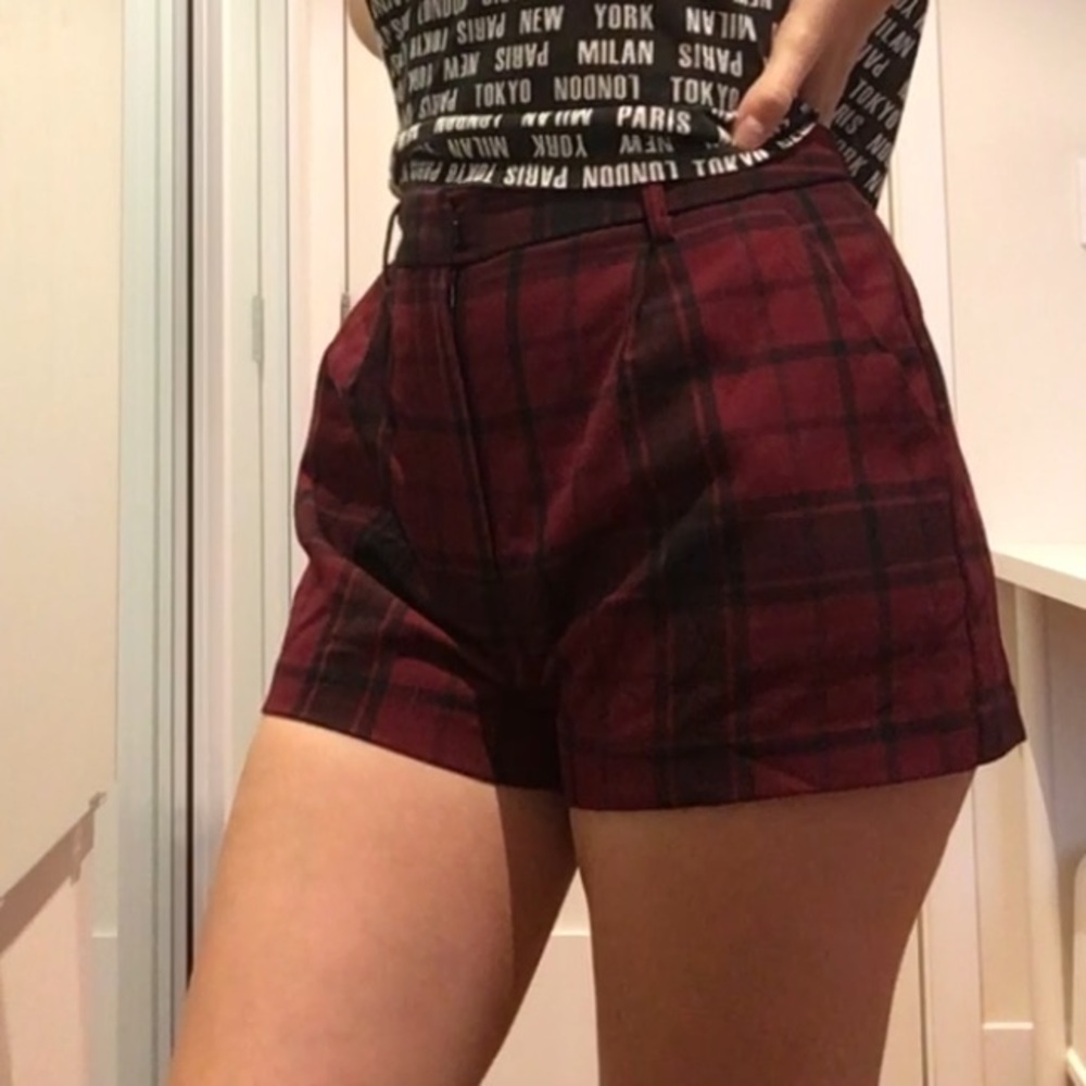 Red Black Plaid Shorts